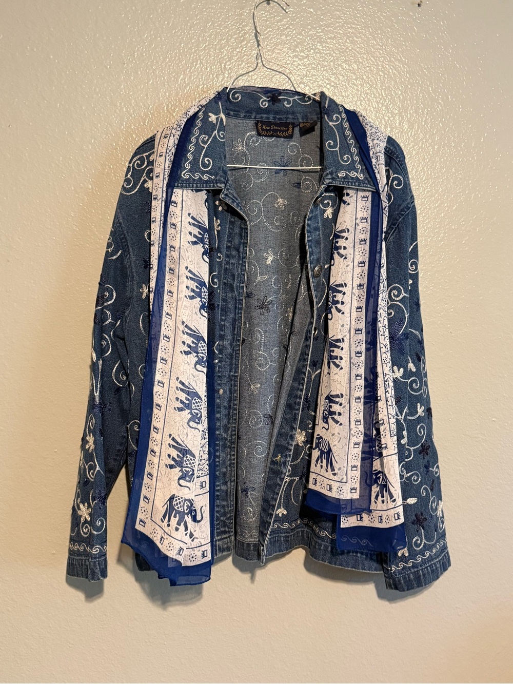 Embroidered Blue New Direction Medium with Scarf